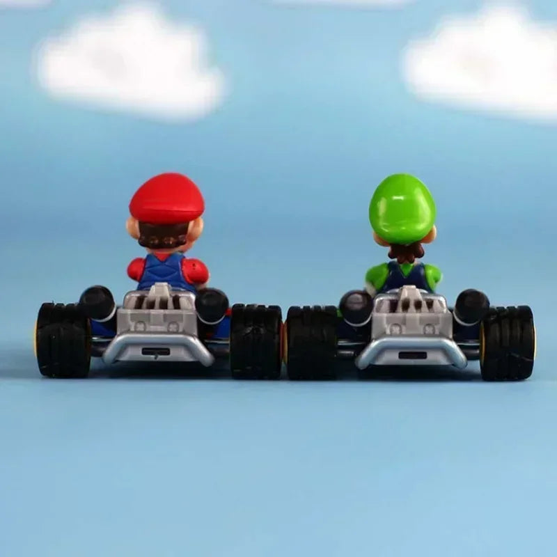 8pcs Super Marios Bros Series Car Model Toy Sliding Racing Cars Cartoon Game Character Anime Action Figure Collecting Toys Gifts