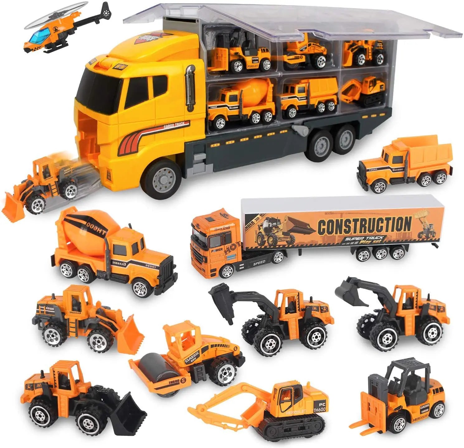Big Trucks Set Mini Alloy Diecast Car Model Toys Vehicles Carrier Truck Helicopter Tank Fire Truck Engineering Car Toys For Kids