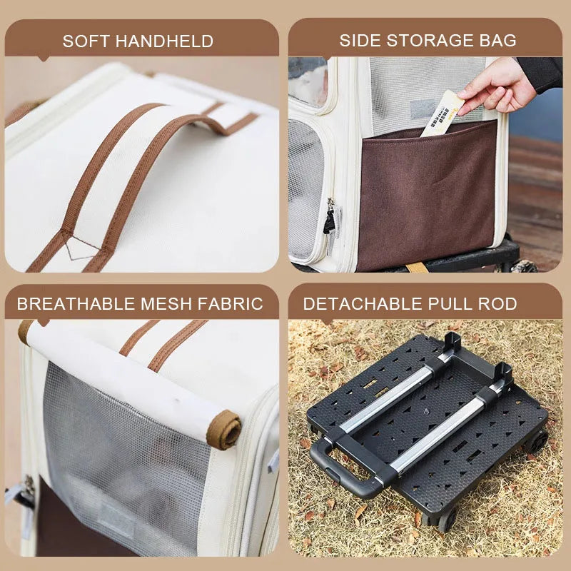 Cats Travel Bag Portable Out Pet Trolley Suitcase Universal Small Dogs Bag Cat Backpack Detachable Pet Supplies