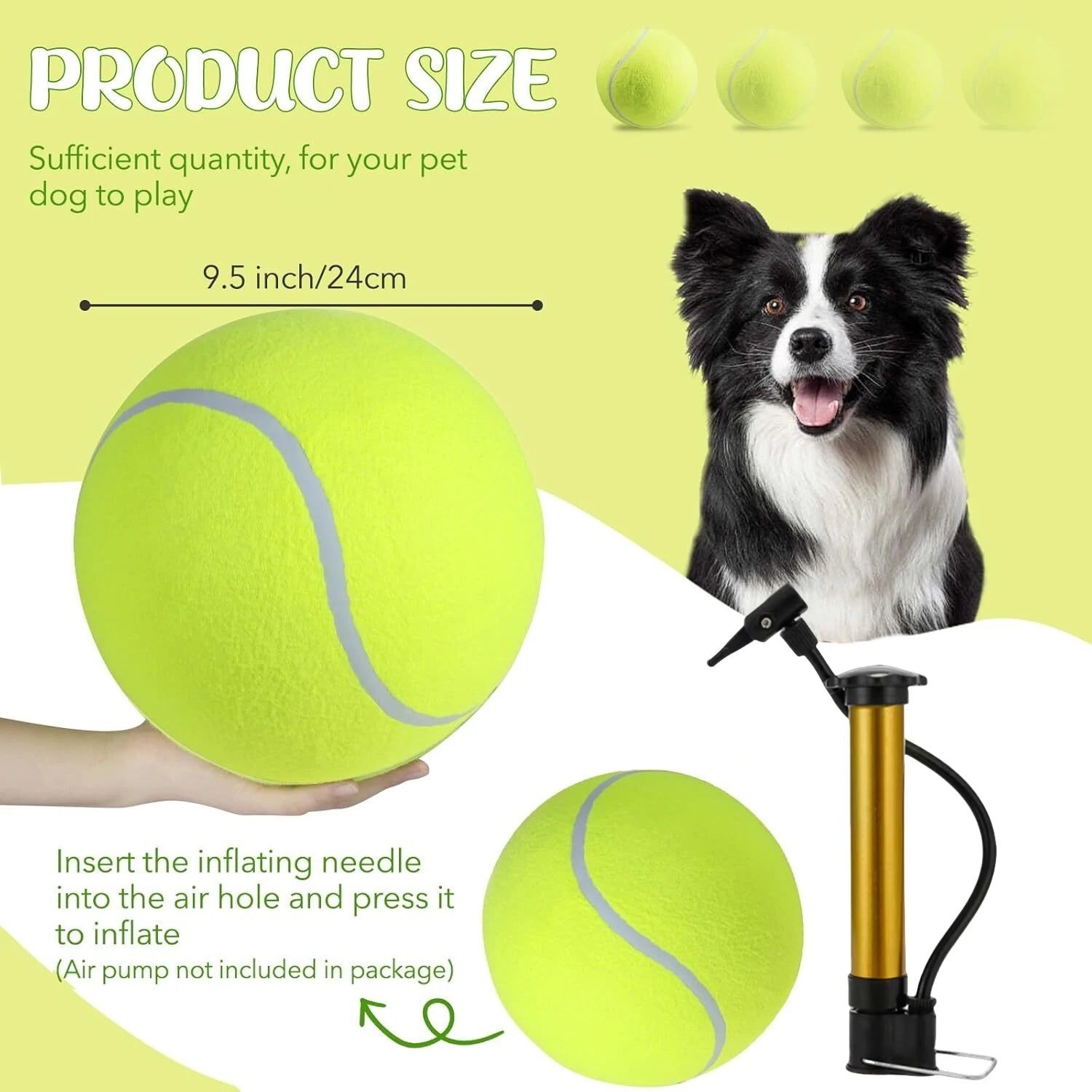 1 Pack 9.5 inch  Tennis Ball Large Dog Tennis Ball Pet Balls for Dogs for Outdoor/Indoor Sports Dog Gift Training Supplies