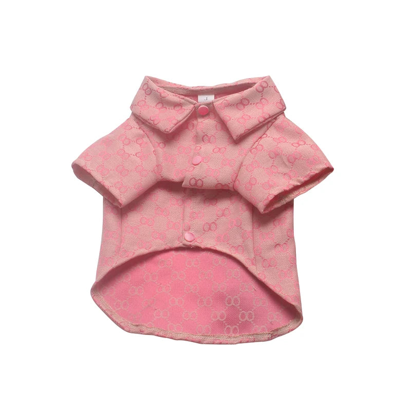 Designer Luxury Pet Shirt Men's Khaki Ribbon Sleeve T-shirt Cute Women's Pink Clothing Small Medium-Sized Dogs Clothes Hair Clip