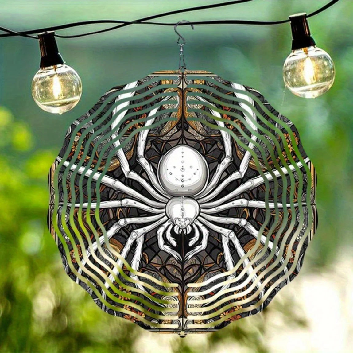 Vintage 2D Metal Spider Wind Chime (Kinetic Hanging Art, Intricate Web) | Outdoor Garden Decor | Halloween & Christmas Gift