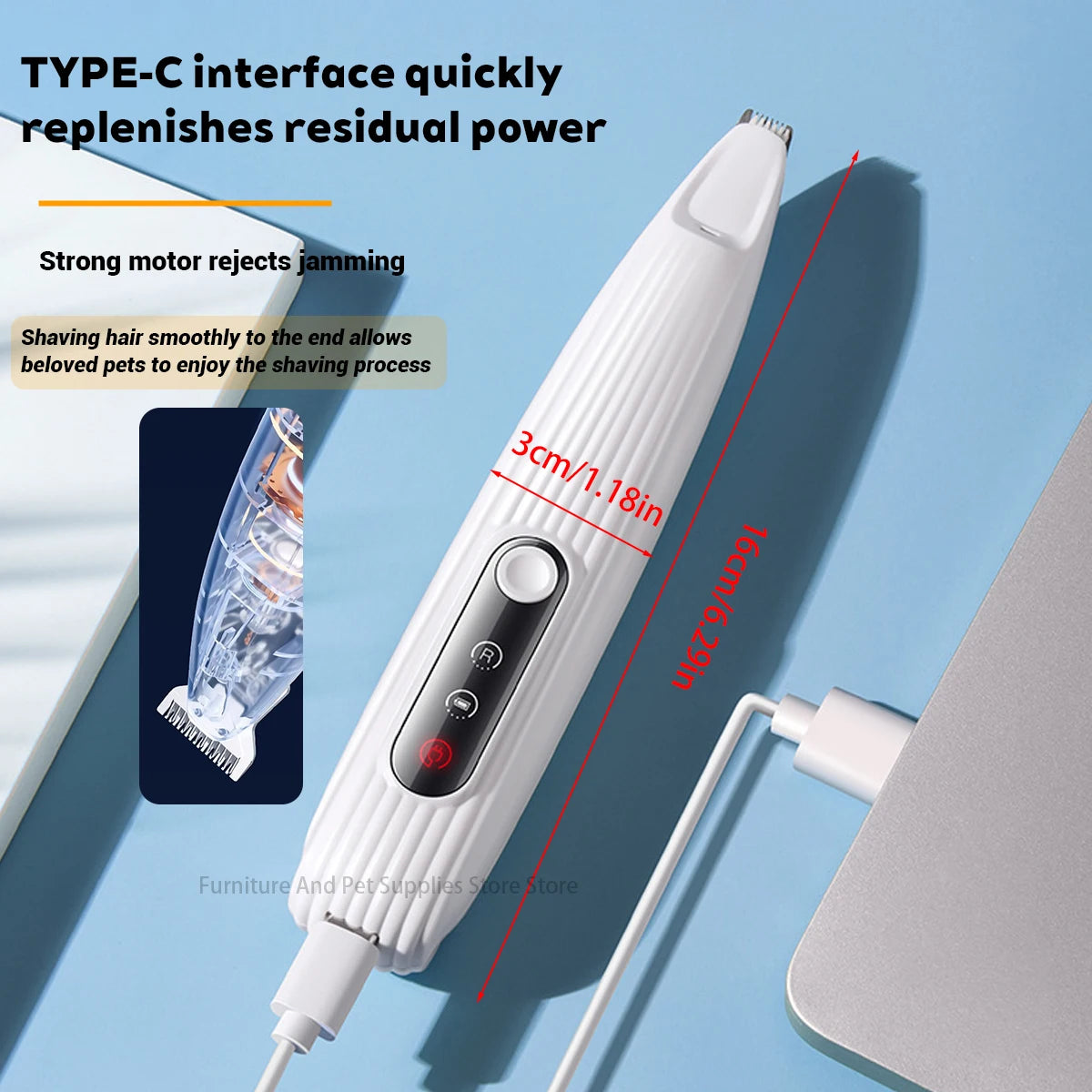 Professional Dog Grooming Clippers & LED Light LCD Display 18mm Wide Blade for Paw Trimming Low Noise Cordless Pet Hair Trimmer