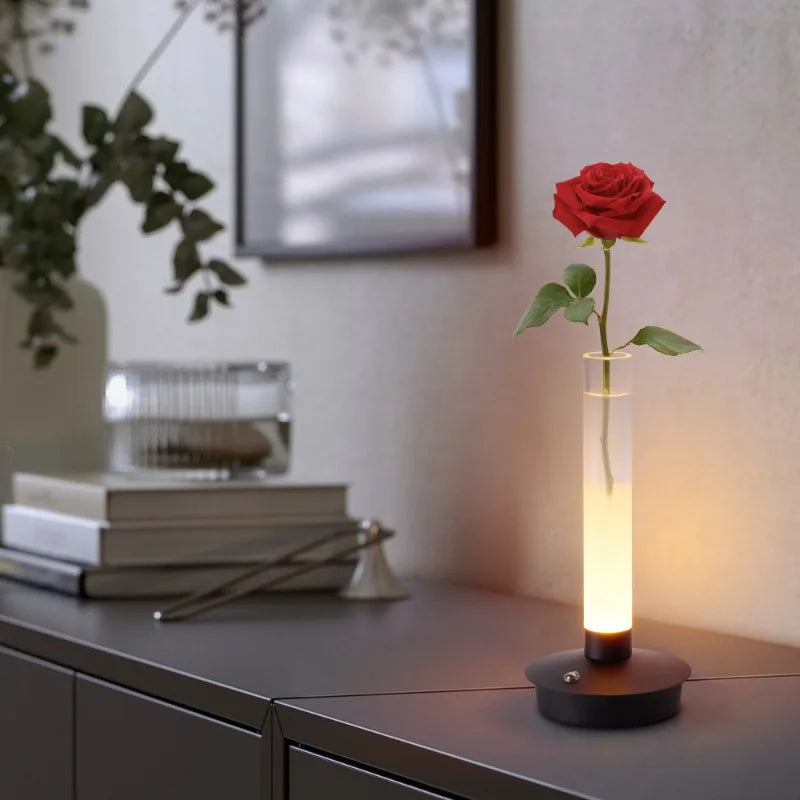 Minimalist Glass Vase Lamp, Vase with LED Light for Dinning Table, Bedroom