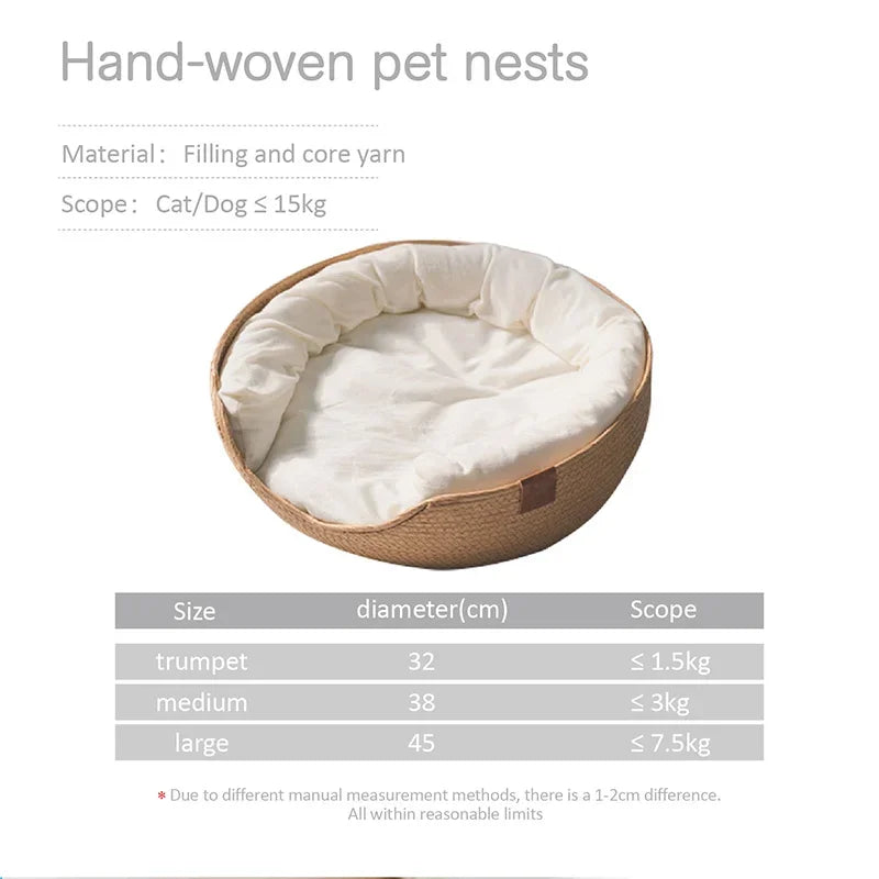 Pet BedKennel  Cat Mat Dog Beds Sofa Bamboo Weaving Four Season Cozy Nest Baskets Waterproof Removable Cushion Sleeping Bag