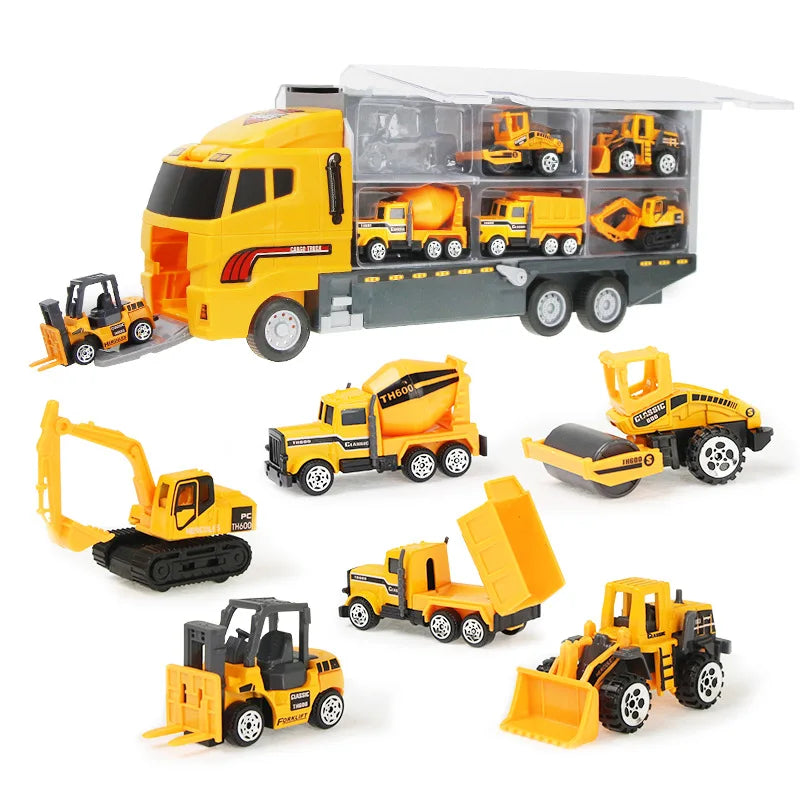 Big Trucks Set Mini Alloy Diecast Car Model Toys Vehicles Carrier Truck Helicopter Tank Fire Truck Engineering Car Toys For Kids