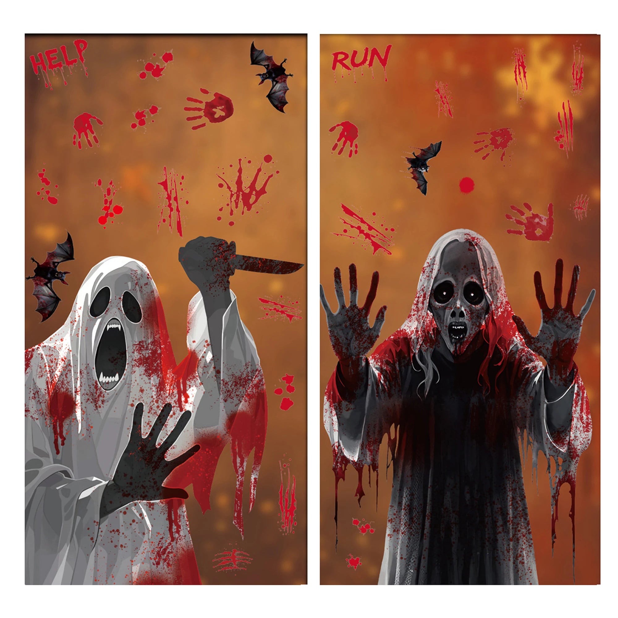 Halloween Party Supplies 4Pcs Spooky Window Clings Reusable Scary Ghost and Bat Decals for Home Office Decorations