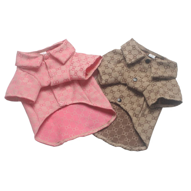 Designer Luxury Pet Shirt Men's Khaki Ribbon Sleeve T-shirt Cute Women's Pink Clothing Small Medium-Sized Dogs Clothes Hair Clip