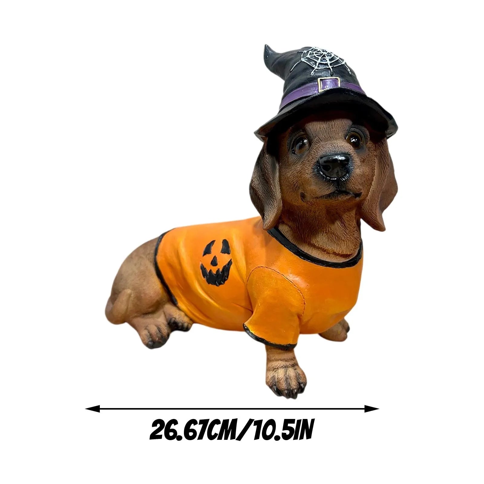 Halloween Dachshund Witch Hat Pumpkin Costume Dog Statue - Unique Resin Pet Decor for Spooky Gifts & Party Themes