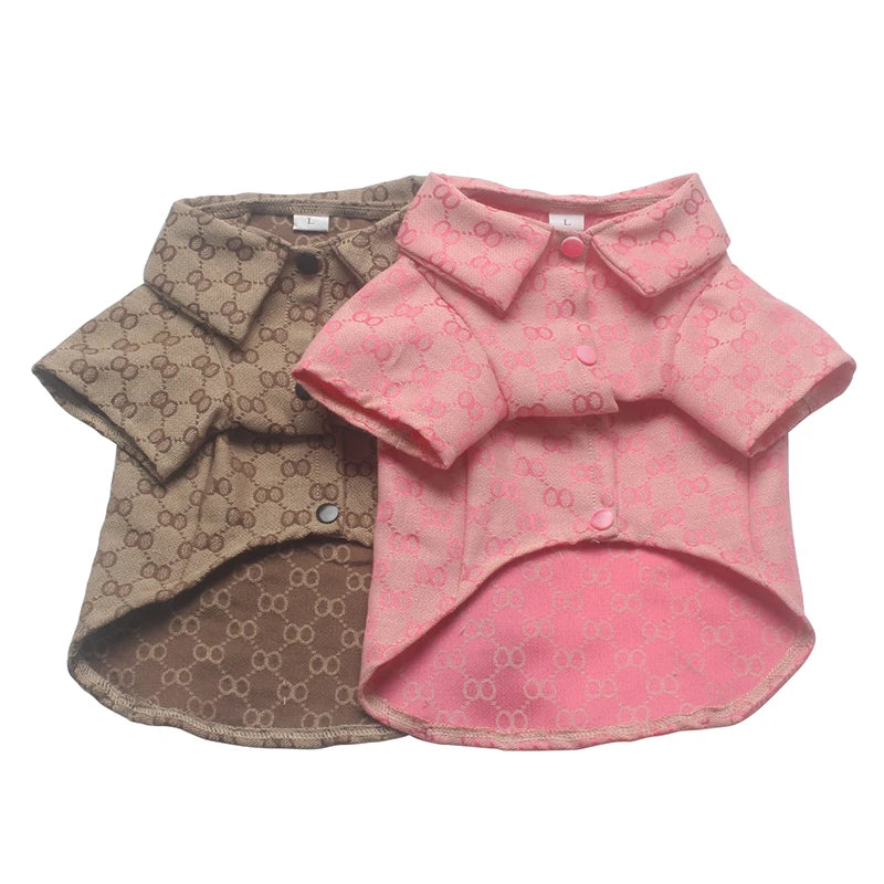 Designer Luxury Pet Shirt Men's Khaki Ribbon Sleeve T-shirt Cute Women's Pink Clothing Small Medium-Sized Dogs Clothes Hair Clip