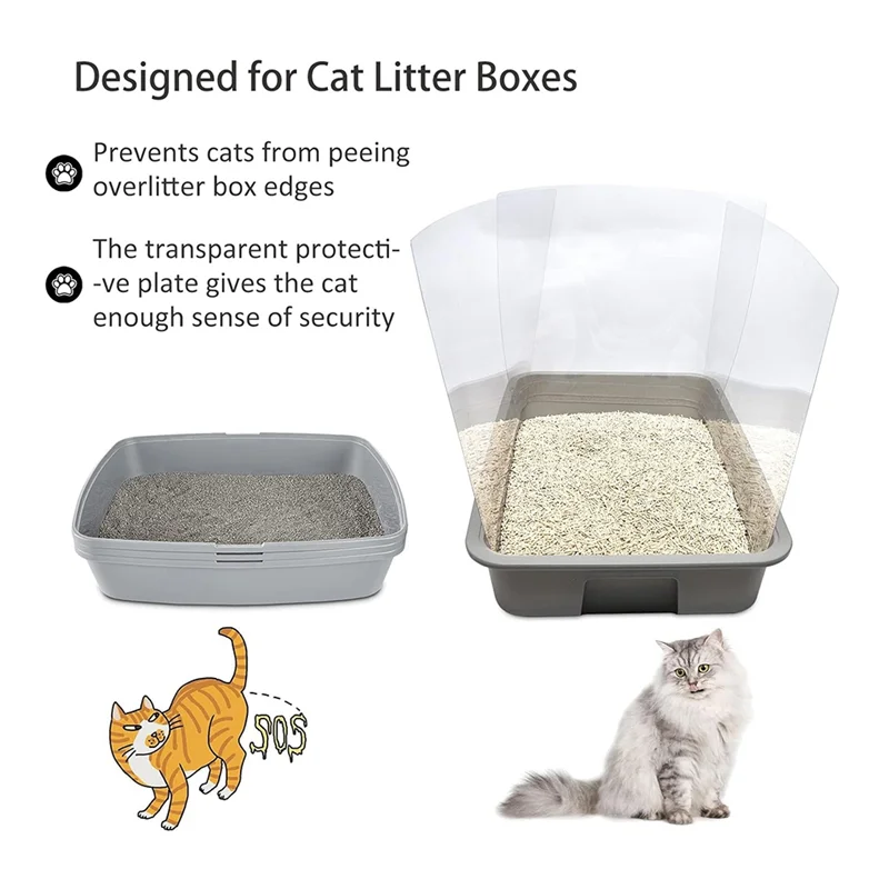AT63-Cat Litter Box Pee Shields, High Sided Litter Box Splash Guard, Seamless Urine Leakage Enclosure For Open Top Litter Pan