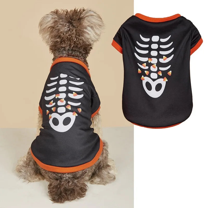 Halloween Pet Clothing Thin Cat Dog Holiday Costume Pumpkin Skull Teddy Funny T-Shirt