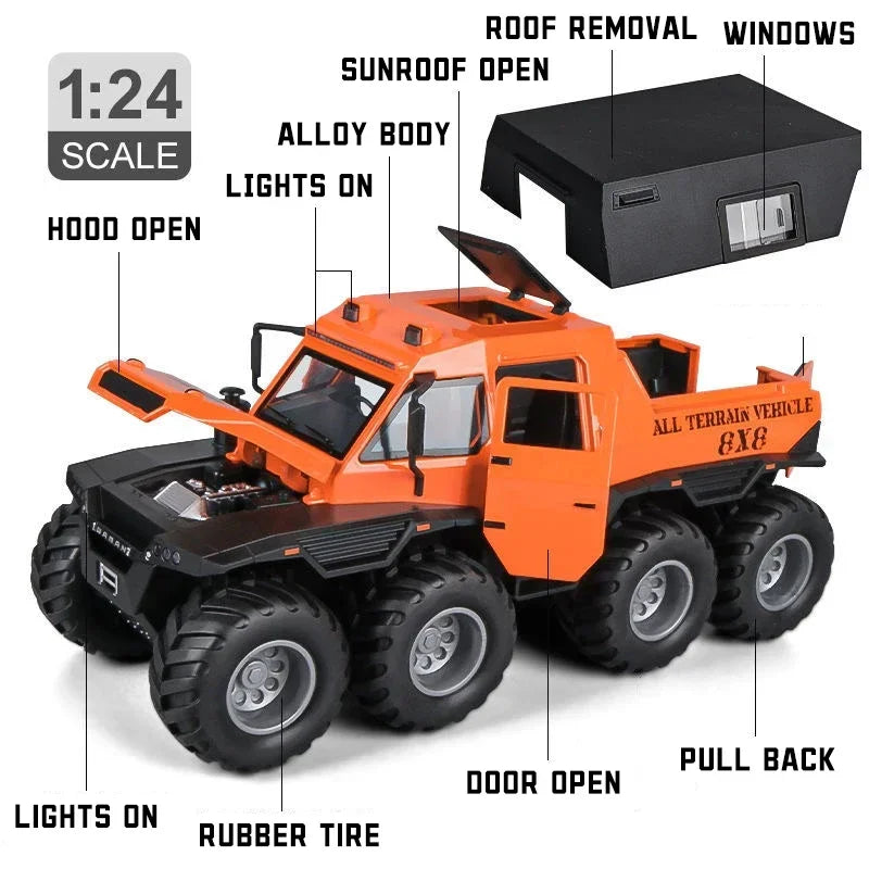 1:24 Scale Shaman 8X8 Alloy Car Model Light & Sound Effect Diecast Car Toys for Boys Birthday Gift Kids Toys Car Collection