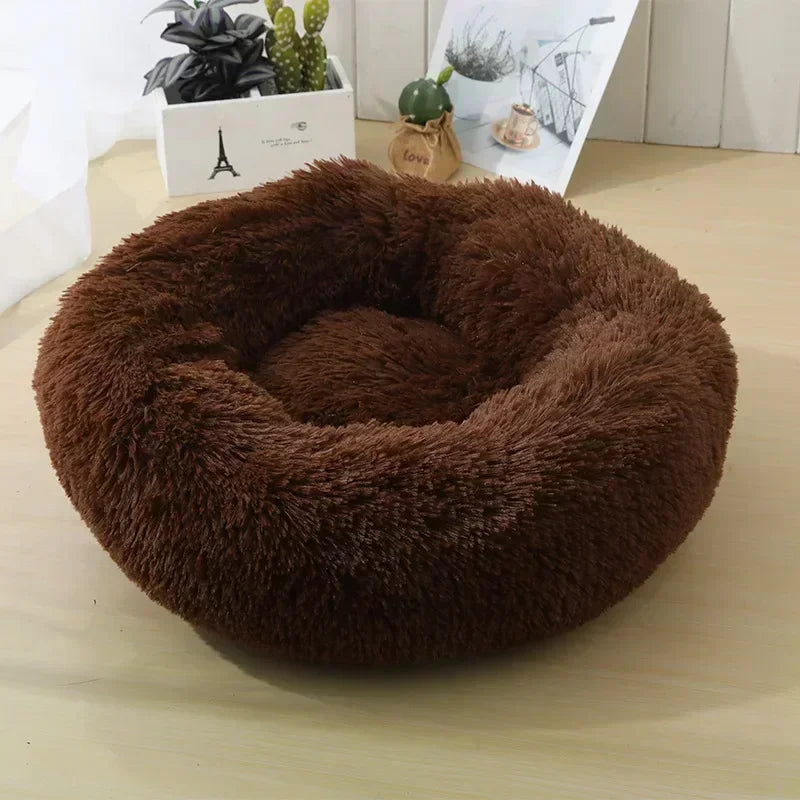 Round Plush Pet Bed - Self Warming Kennel, Machine Washable Mat with Non-Slip Bottom, Soft Cushion House Bed for Cats Dogs