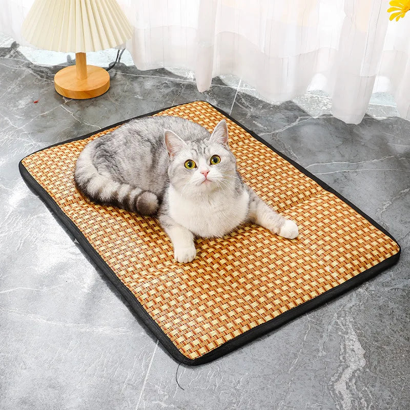 OUWO Summer Square Pet Bamboo Cooling Pad For Small Large Dog Cushion Breathable Antislip Cat Bed Mat Pet Dog Bed