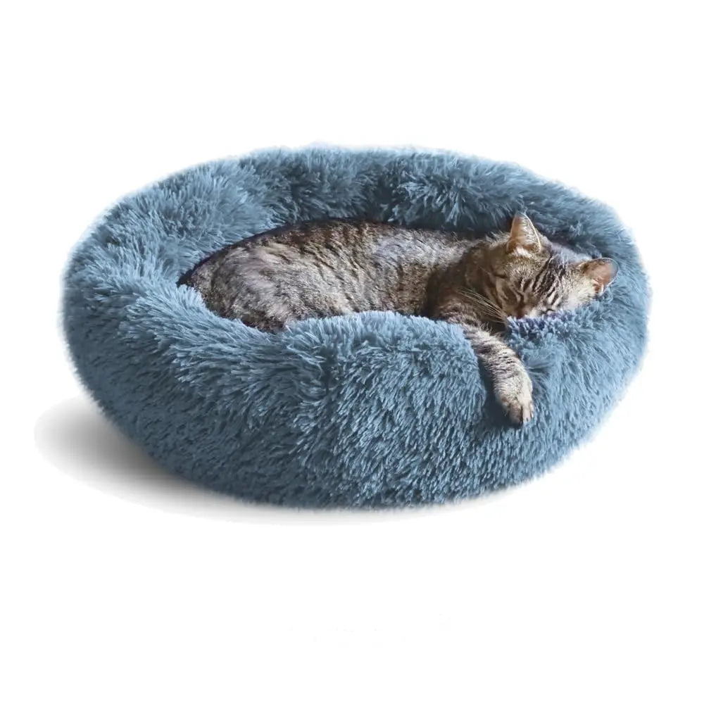Round Plush Pet Bed - Self Warming Kennel, Machine Washable Mat with Non-Slip Bottom, Soft Cushion House Bed for Cats Dogs