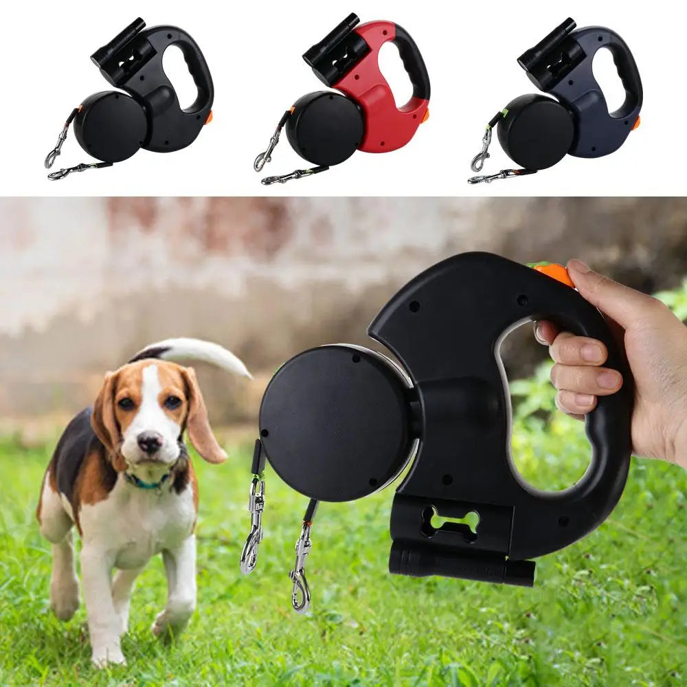 With Lights Double Dog Walking Leash Reflective Plastic Dual Retractable Rotation Rope Nylon Adjustable