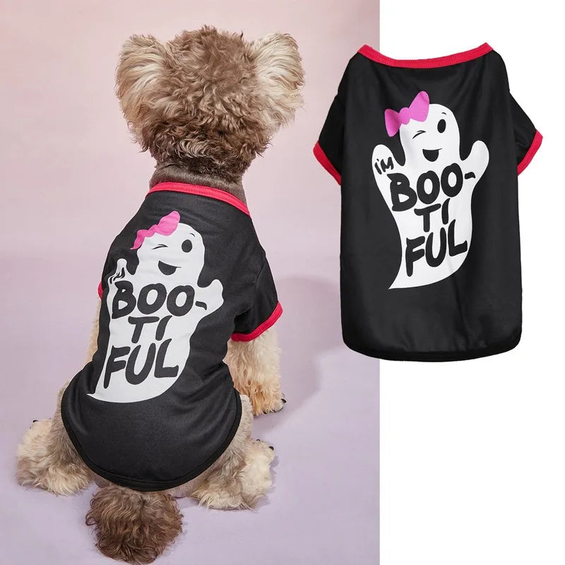Halloween Pet Clothing Thin Cat Dog Holiday Costume Pumpkin Skull Teddy Funny T-Shirt