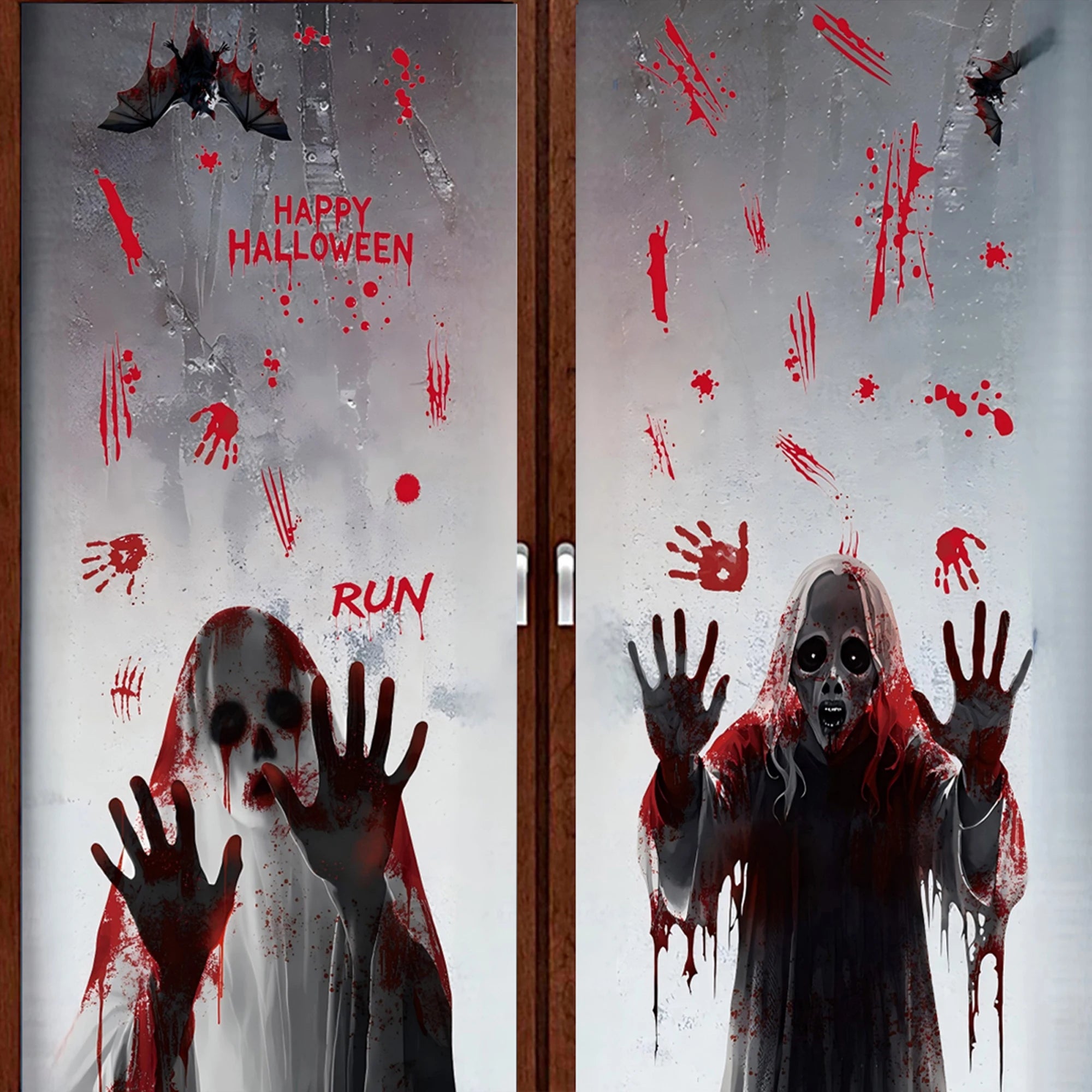 Halloween Party Supplies 4Pcs Spooky Window Clings Reusable Scary Ghost and Bat Decals for Home Office Decorations