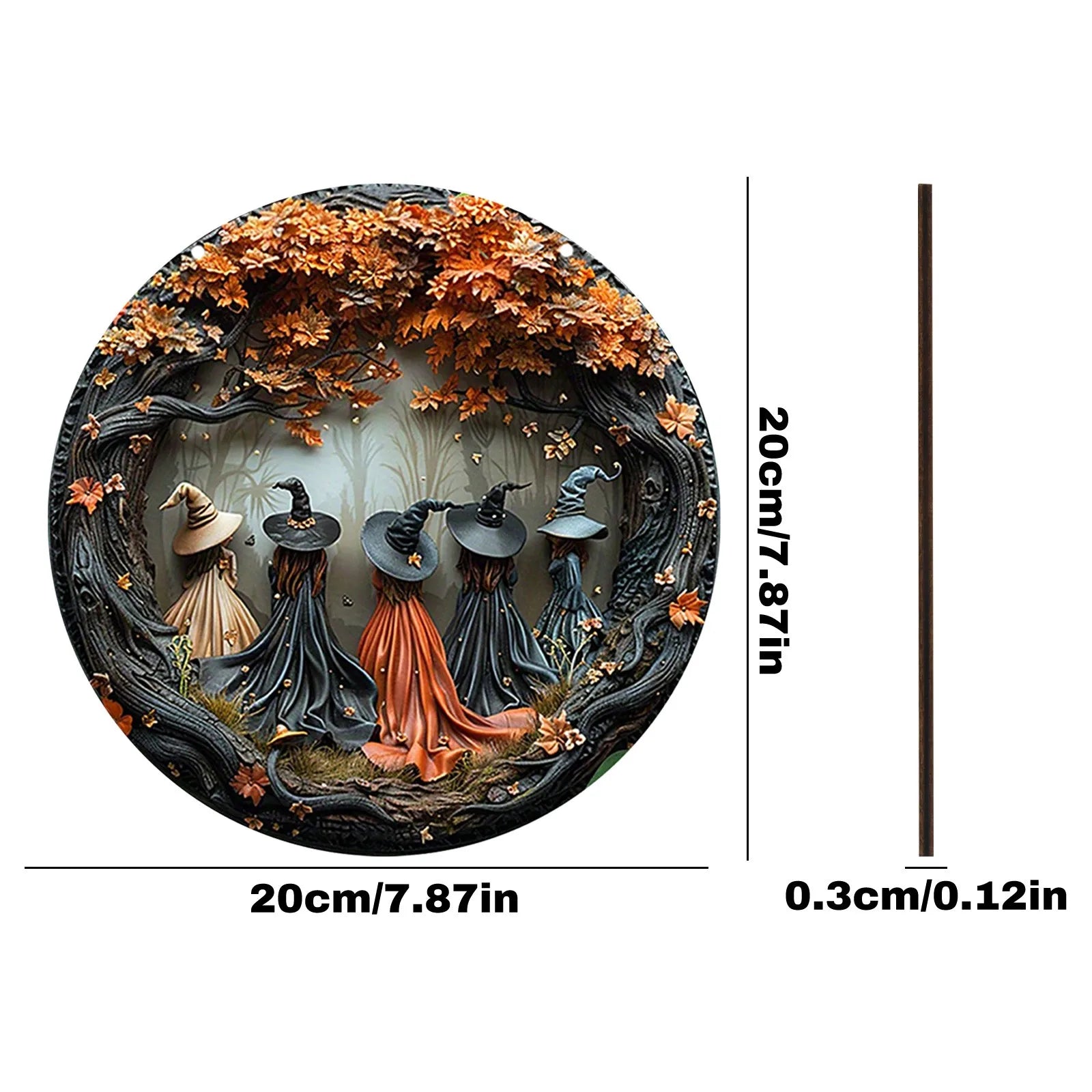 Wooden Witch Hanging Decoration Halloween Exquisite Round Door Hanging Holiday Porch Decoration Wall Pendant