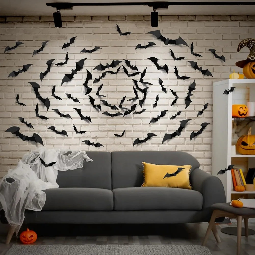 100pcs 3D PVC Bat Stickers: Scary Halloween Decor for Indoor/Outdoor DIY Walls, Windows, Doors
