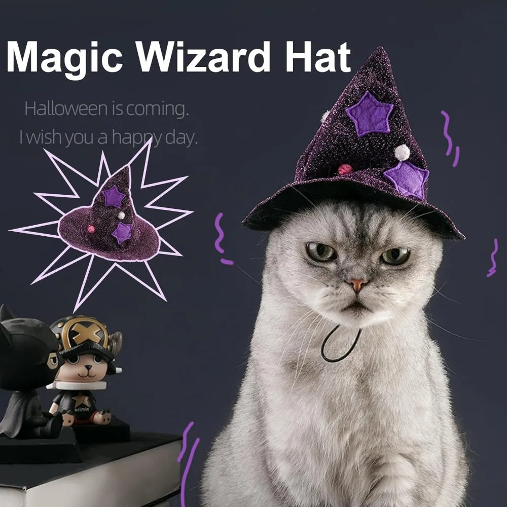 ABLAZEZAI Pet Halloween Costumes, Cat Vampire Cloak with Hat, Dog Cosplay Wizard Hat Cape Suit, Halloween Party Clothes Outfit f