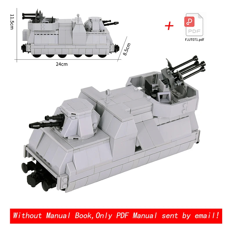 2025 New MOC City Creative Idea Train Artillery vehicle tank destroyer Building Block Bricks Kids DIY High-tech Creative Toys