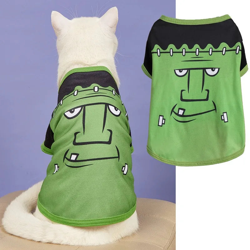 Halloween Pet Clothing Thin Cat Dog Holiday Costume Pumpkin Skull Teddy Funny T-Shirt