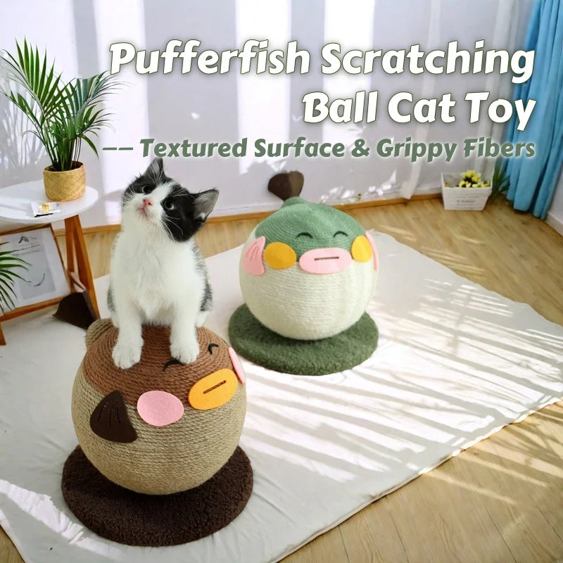 Pufferfish Scratching Ball Cat Toy – Self-Play Textured Surface with Grippy Fibers Solo Entertainment Pet Interactive Toys
