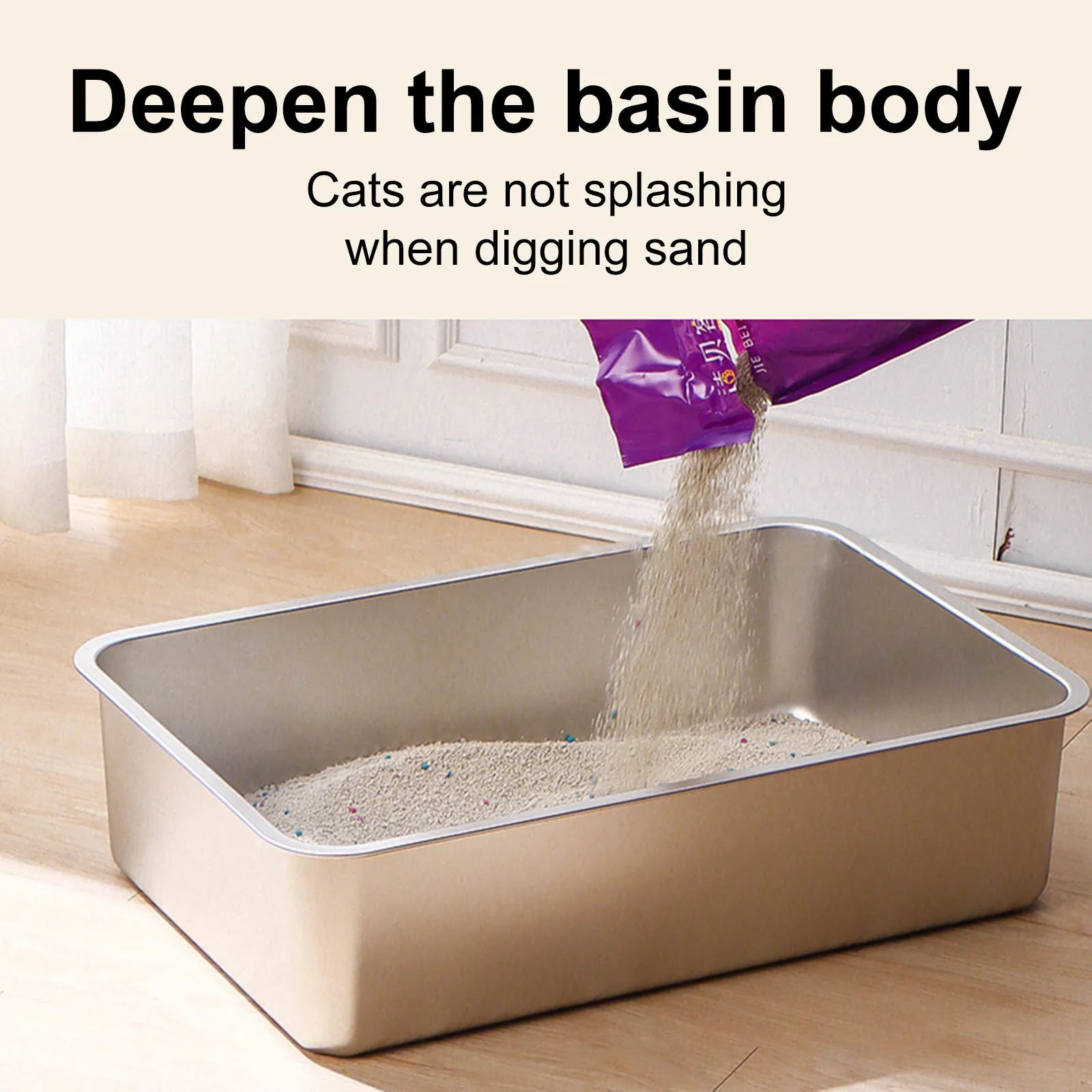 304 Stainless Steel Cat Litter Box Indoor Large Stainless Steel Litter Tray Metal High Sided Cat Pan Pet Cat Cleaning Supplies