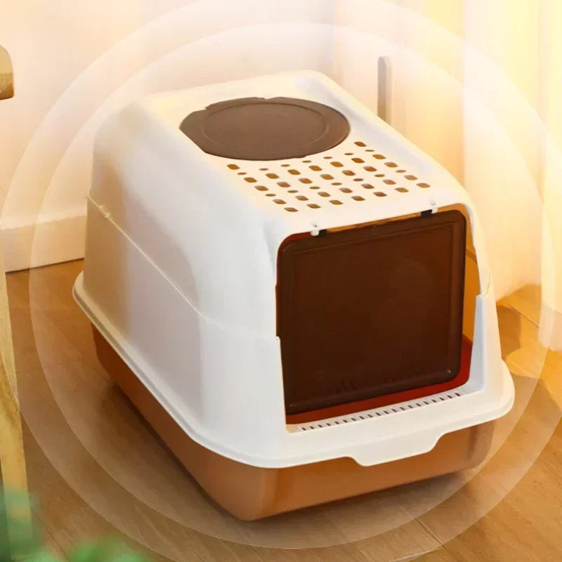 Foldable Extra Large Cat Litter Box Cat Toilet Fully Enclosed Litter Pan Anti-Splash Dog Toilet Pet Bedpans with Litter Scoop