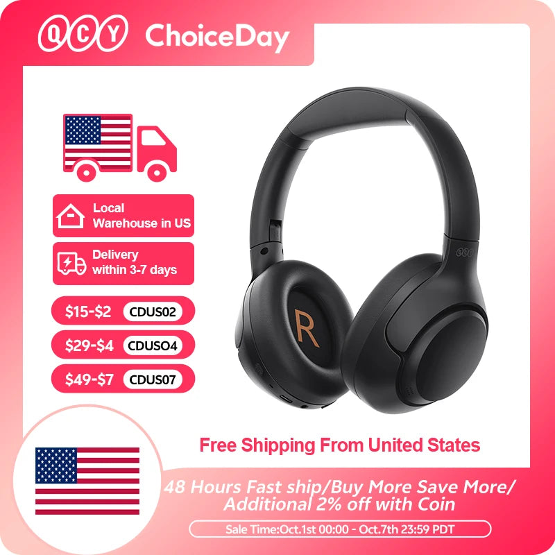 QCY H3 ANC Wireless Headphones Bluetooth 5.4 Hi-Res Audio Over Ear Headset 43dB Hybrid Active Noise Cancellation Earphones 60H