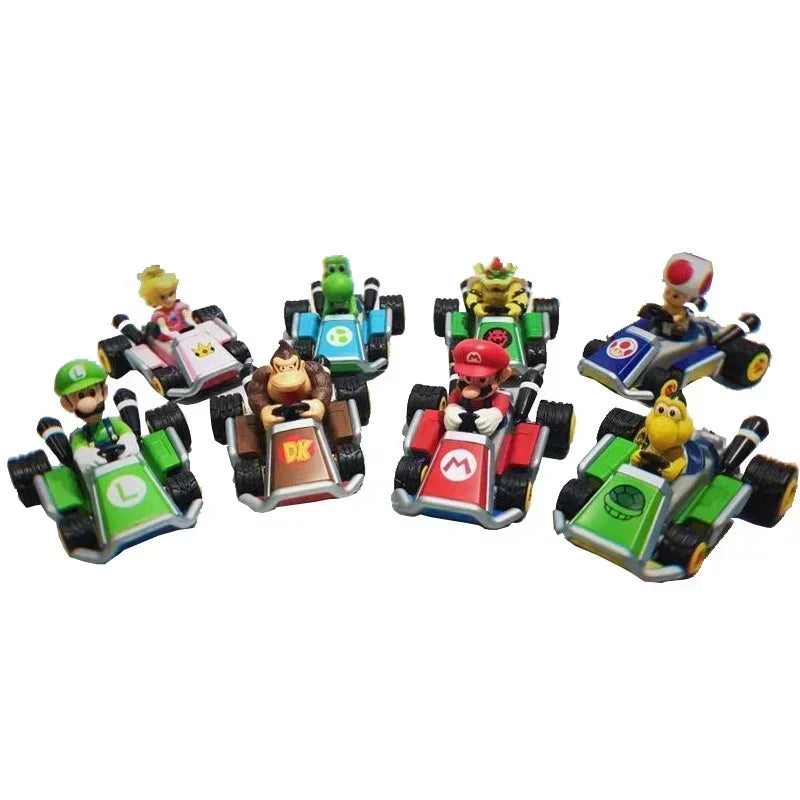 8pcs Super Marios Bros Series Car Model Toy Sliding Racing Cars Cartoon Game Character Anime Action Figure Collecting Toys Gifts