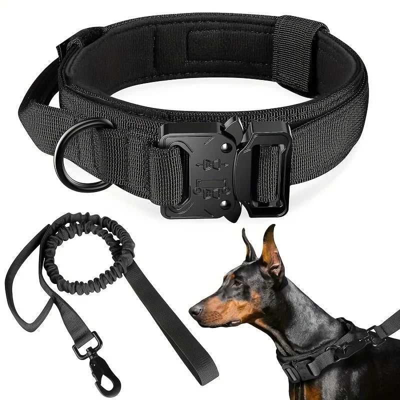 Medium and Large Breed Dog Collar Leash Set - Adjustable, Ergonomic Control Handle, Durable Heavy Metal Buckle - Ideal for Train