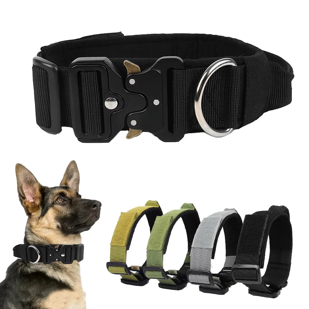 Tactical Dog Collars Adjustable Heavy Duty Dog Leash Collar Heavy Metal Buckle With Control Handle For Medium Large Dogs Leashes