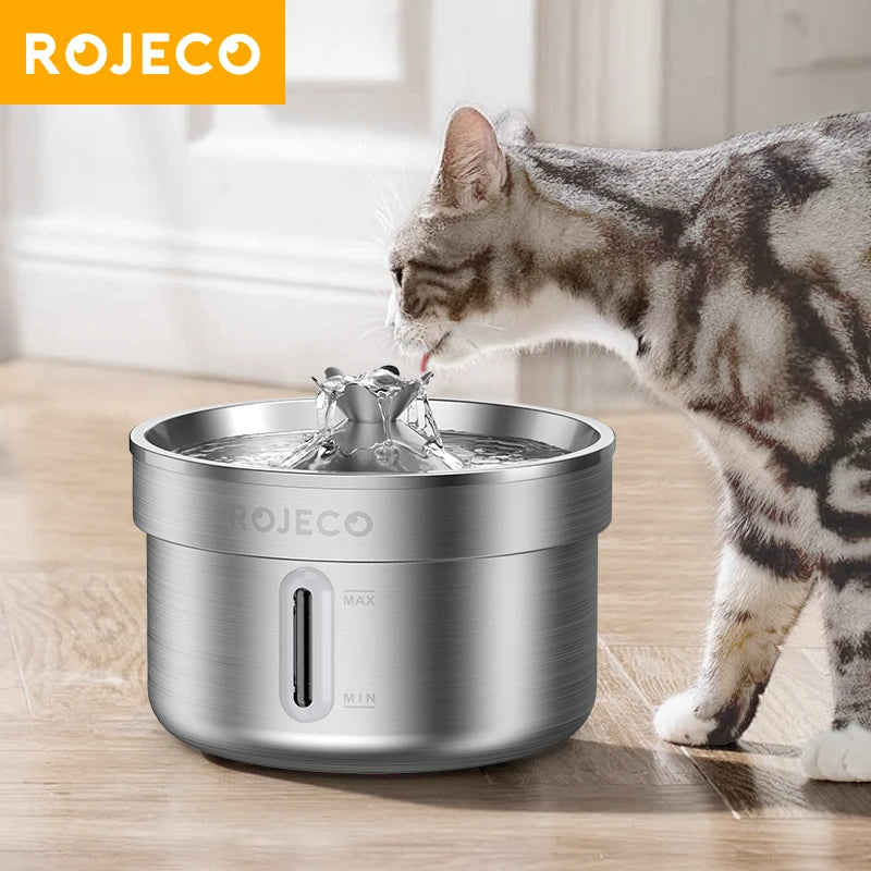 ROJECO Stainless Steel Pet Drinking Fountain Automatic Cat Water Fountain Smart Pet Water Dispenser for Dog Cat Drinking Supply
