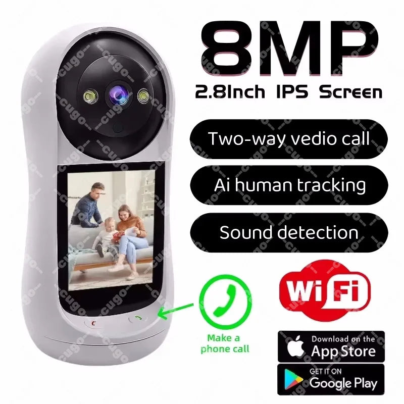 8MP Surveillance WIFI Camera PTZ Baby Monitor Sound Detection Wireless Cam Security Protection Two-way Vedio IPS Screen Cameras