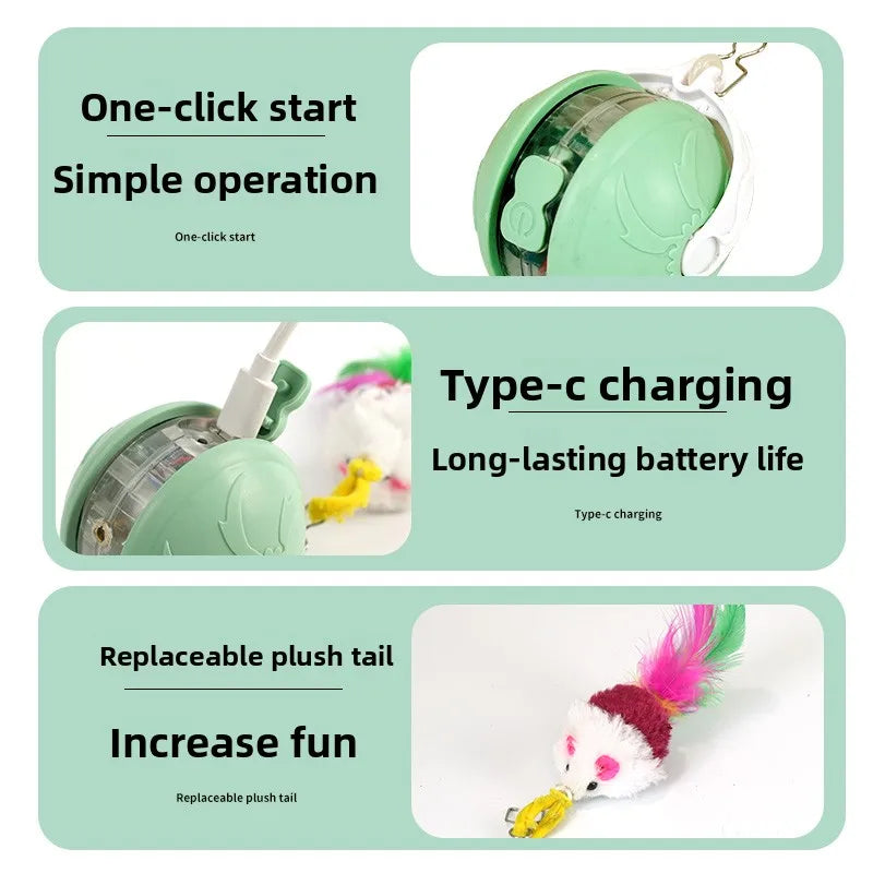 Smart Interactive Cat Toy Ball with Voice Alert Laser and Detachable Tail Durable Quiet Type C Rechargeable for Endless Fun