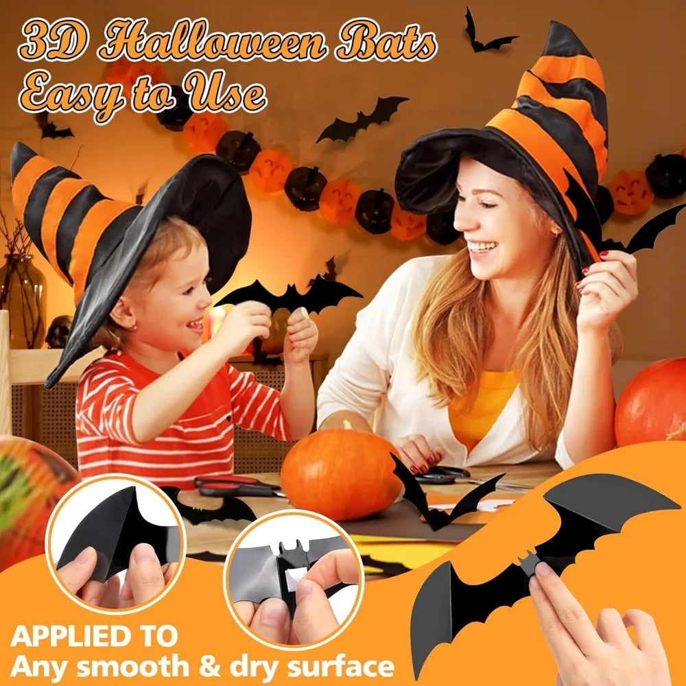 100pcs 3D PVC Bat Stickers: Scary Halloween Decor for Indoor/Outdoor DIY Walls, Windows, Doors