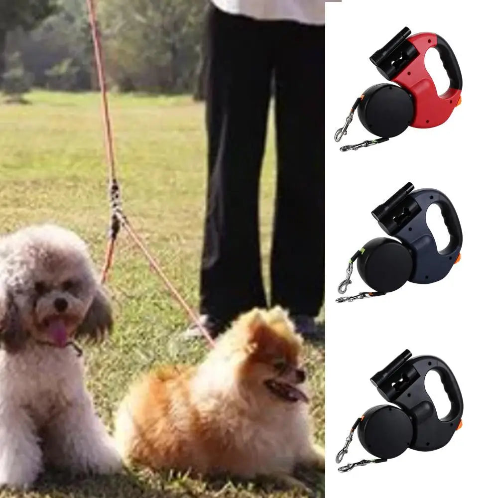 With Lights Double Dog Walking Leash Reflective Plastic Dual Retractable Rotation Rope Nylon Adjustable