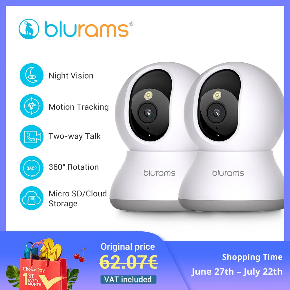 2 Pcs Blurams Indoor Security Camera 2K, Home Security Camera for Dog/Elder, Security Camera with One-Touch Call Update A31S-2pc