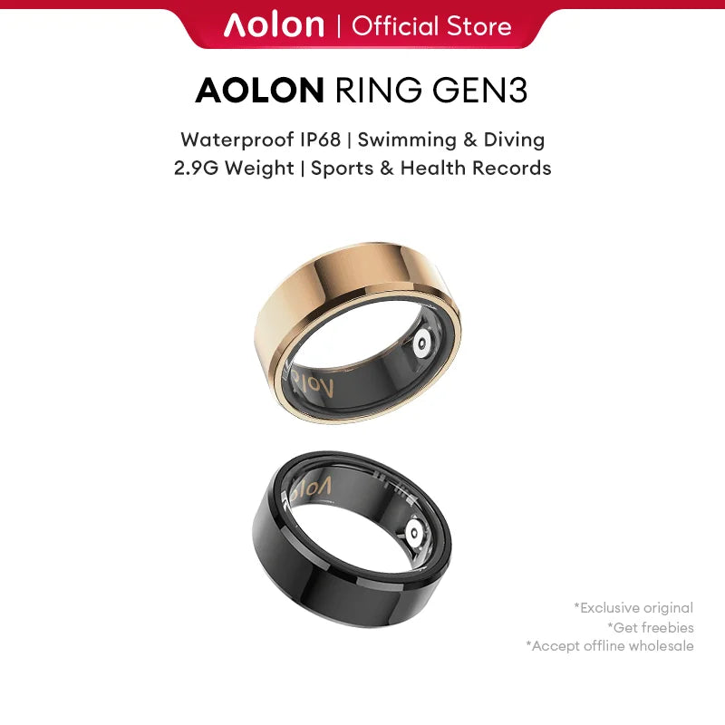 Aolon Gen3 Smart Ring Men Women Military Grade Titanium Steel Shell Health Monitoring IP68 & 3ATM Waterproof Multi-sport Modes