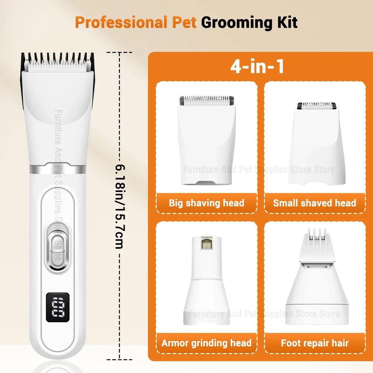 4-in-1 Multi-functional Electric Dog Clippers For Grooming Cordless Dog Shaver Clippers Trimmers Low Noise Pet Grooming Tools