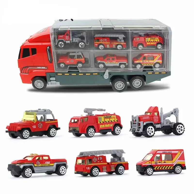 Big Trucks Set Mini Alloy Diecast Car Model Toys Vehicles Carrier Truck Helicopter Tank Fire Truck Engineering Car Toys For Kids