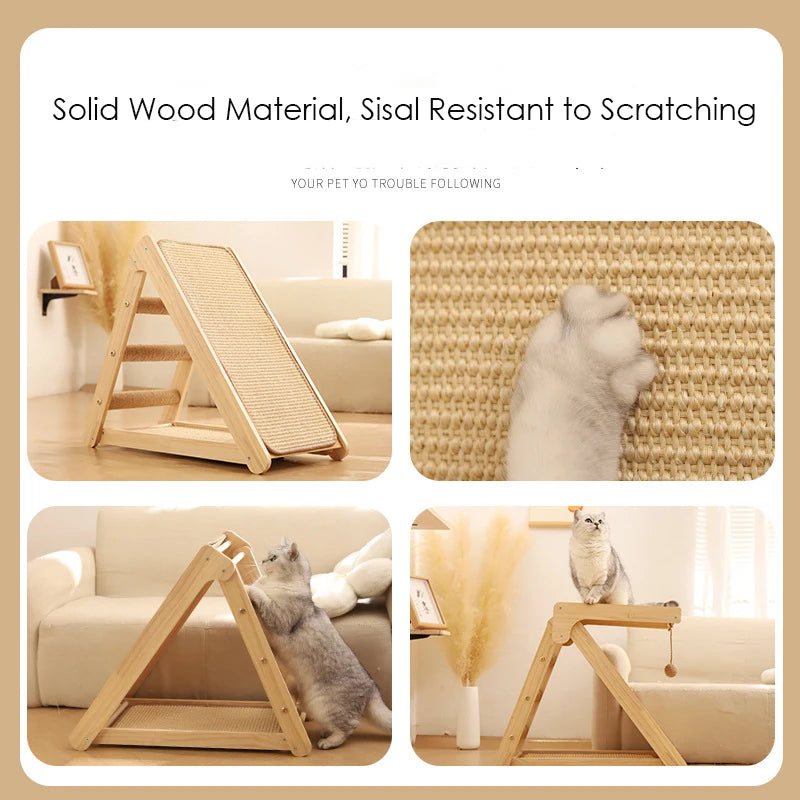 Wooden Cat Scratcher Cat Scratching Post Sisal Wear-resistant Cats Kitten Scratching Grinding Paws Toys Furniture Protector
