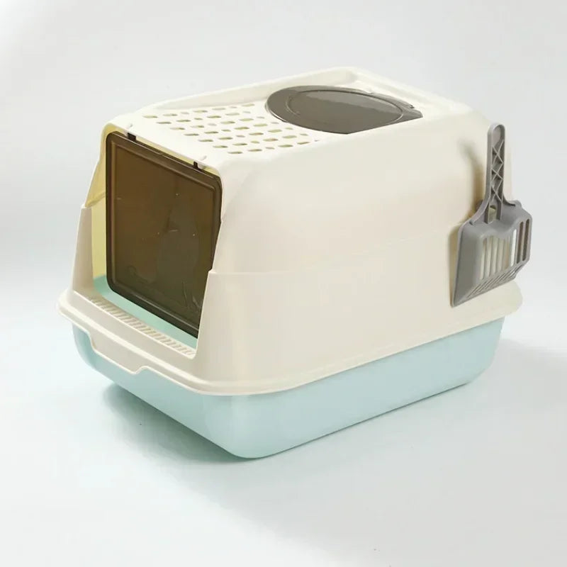 Foldable Extra Large Cat Litter Box Cat Toilet Fully Enclosed Litter Pan Anti-Splash Dog Toilet Pet Bedpans with Litter Scoop