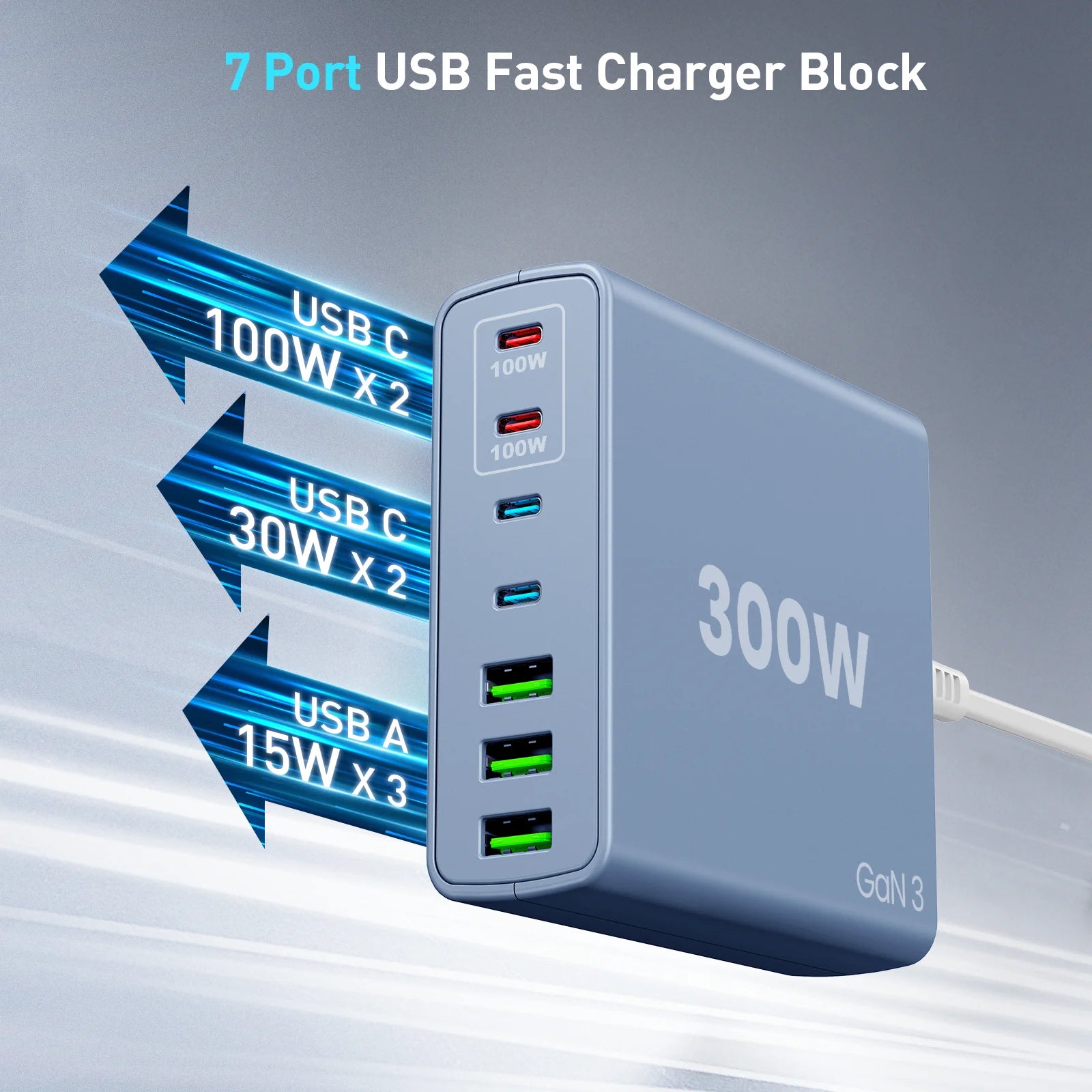 USB C Fast Charger 300 Watt: 7 Port USB Charging Station Hub Brick - Dual PPS PD 100 Watt Laptop Wall Charger Power Adapter