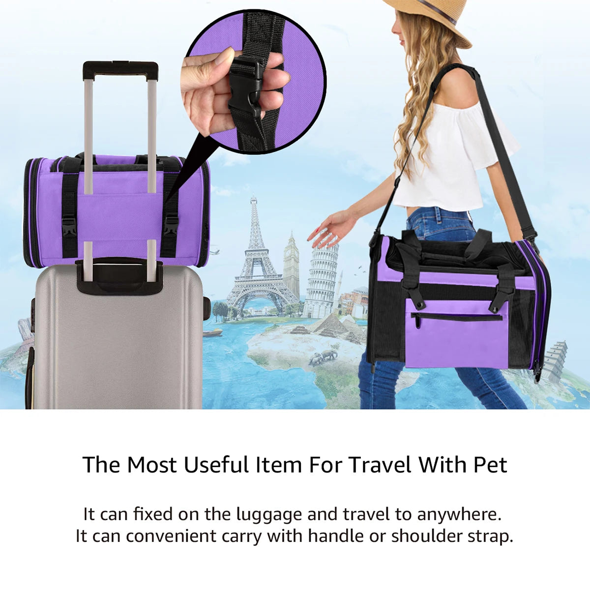 Portable Large-Capacity Foldable Pet Travel Bag Soft-Sided Perfect for Dog and Cat Carrier Backpack for Outgoing Transport