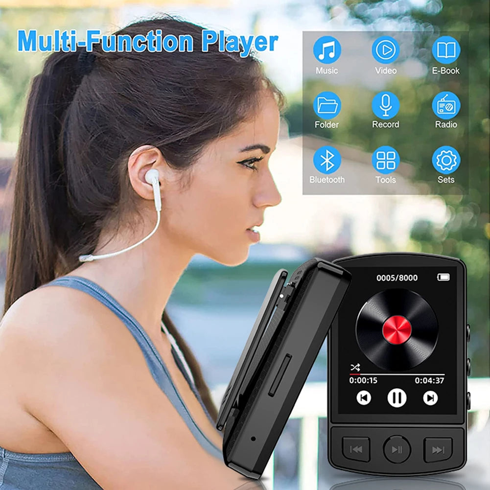 MP3 Player Portable Sport Clip Walkman HiFi Sound Bluetooth-Compatible 5.2 Mini Music Player 1.8inch Screen for Sport Running