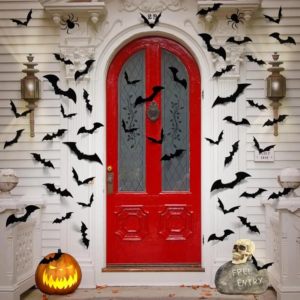 100pcs 3D PVC Bat Stickers: Scary Halloween Decor for Indoor/Outdoor DIY Walls, Windows, Doors